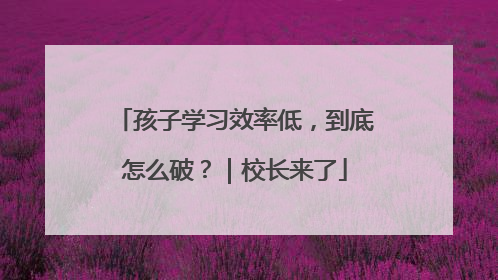 孩子学习效率低，到底怎么破？｜校长来了